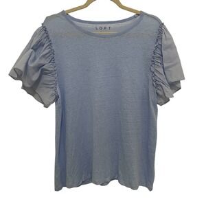 Loft Top Womens L Petite Linen Cotton Blend Ruffle Sleeve Coquette Girl